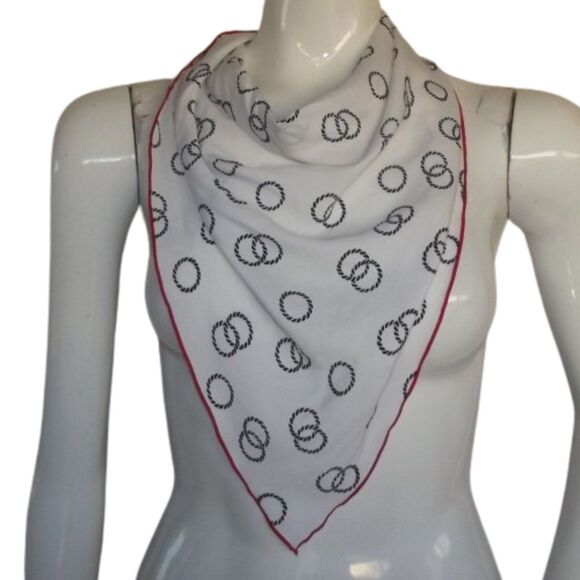 Triangle Scarf, 38.5" White/Red Trim, Blue Ring Print - Picture 1 of 4